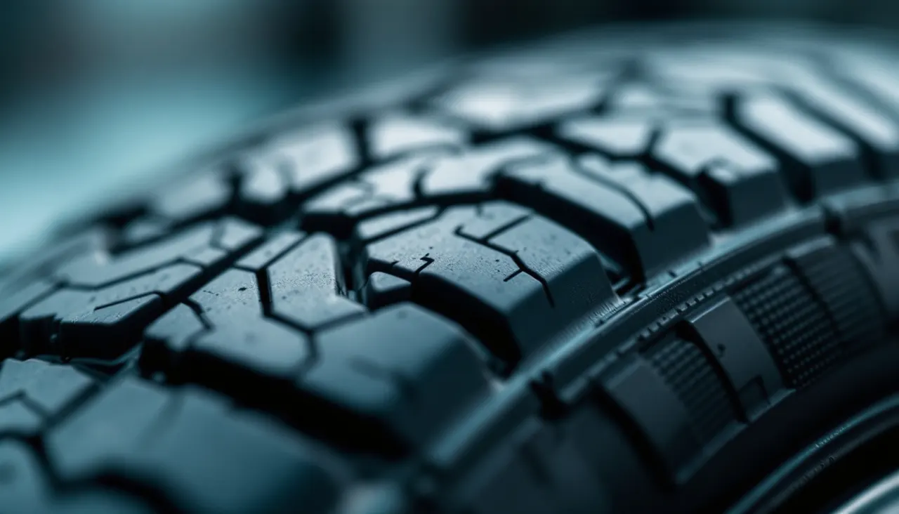 Nahaufnahme der Reifenflanke mit eingeprägter Reifenbezeichnung 205/55 R16 91V auf nassem Asphalt